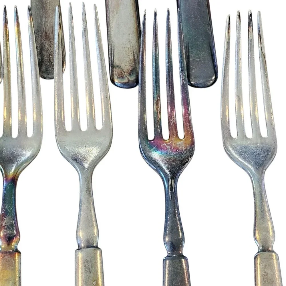 Antique 1847 ROGERS BROS Silver Plated Meriden Pattern Flatware 13 Pc Forks Kniv